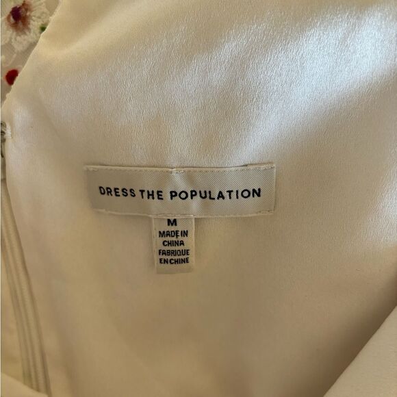 New Dress the Population White Sunny Floral Ruched V-Neck Midi Sundress - Picture 4 of 4